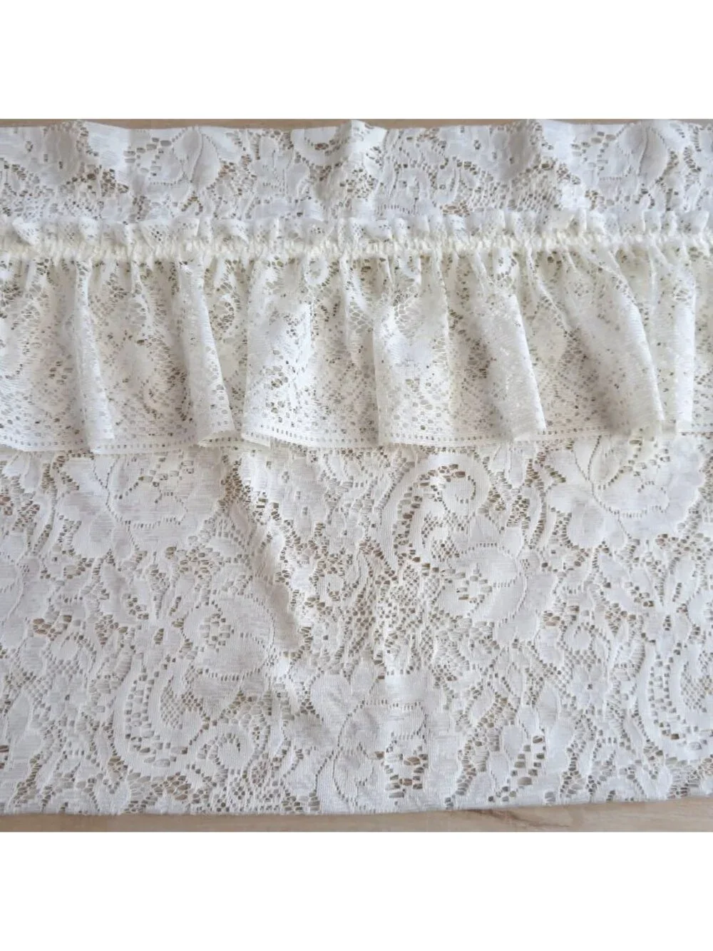 Vintage Off White Lace Curtain Valance Ruffled Trim 17x88 Cottage Shabby Chic
